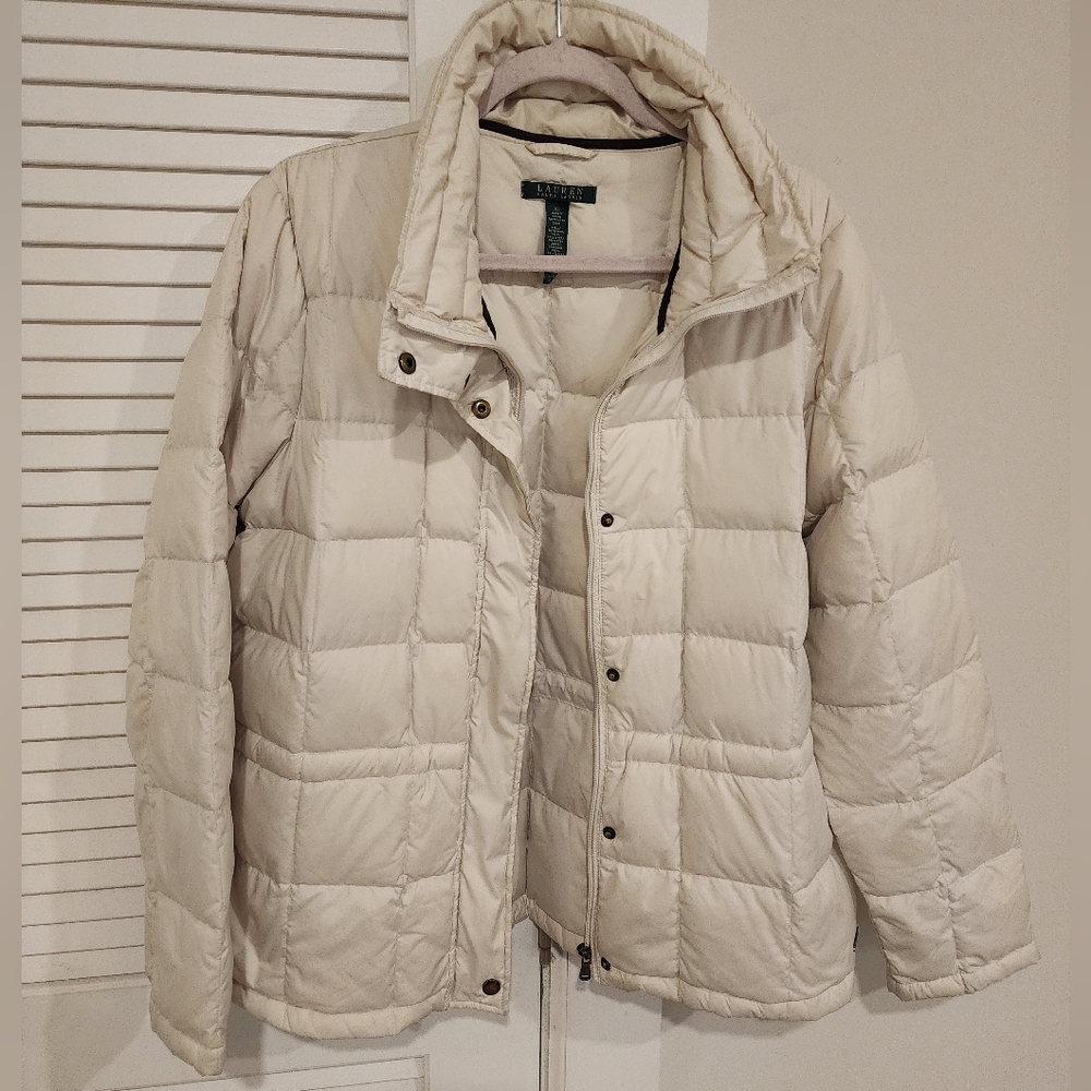 Lauren Ralph Lauren Puffer Women Jacket Size XL white, Superlight With Feathers